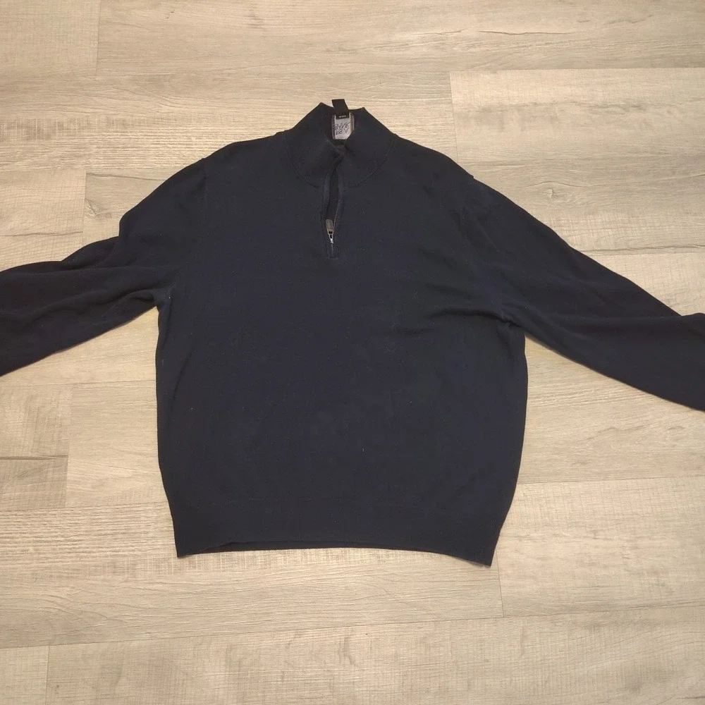 Jos A Bank Sweater Men's XL‎ Navy Blue Knit Fisherman 1/4 Zip Preppy Cotton Pima